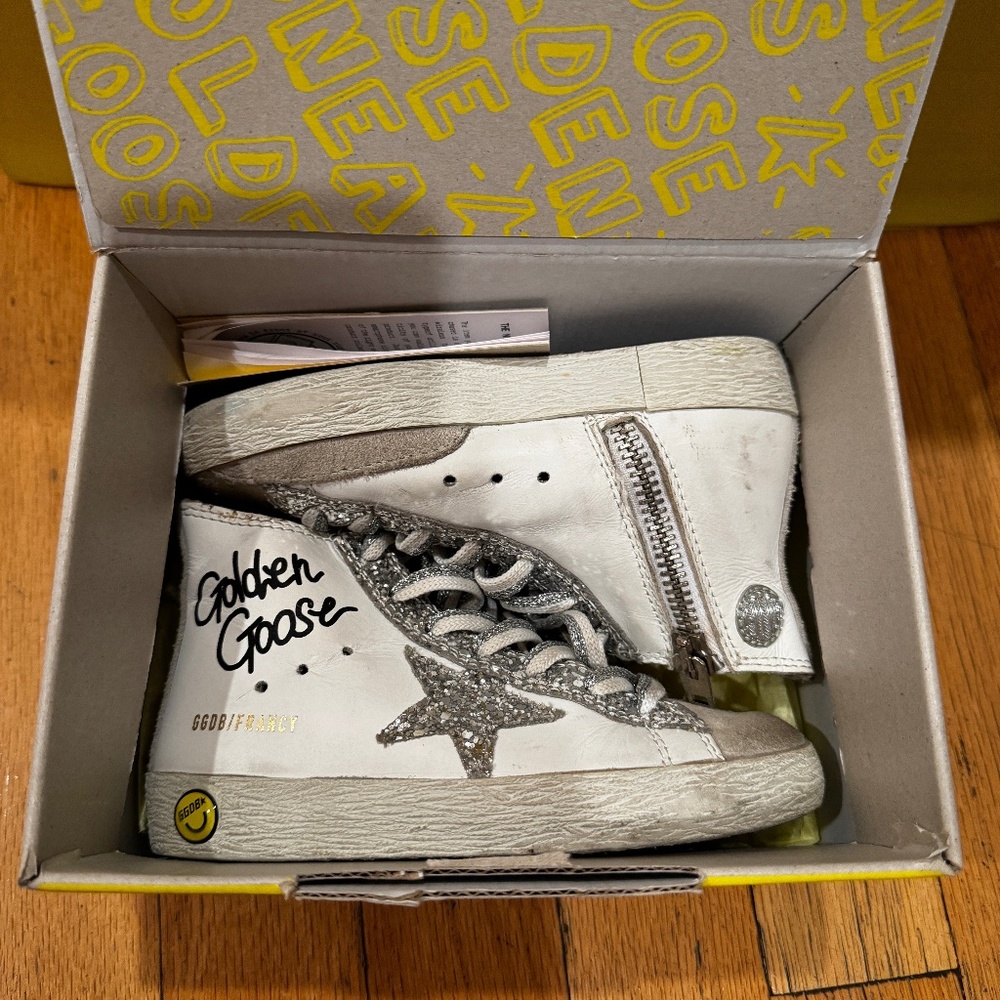 NWOT Golden Goose Francy Classic Kid Leather High Top Glitter Star